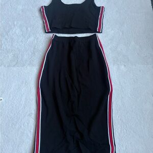 Black Two-Piece Set with Red and White Stripes
